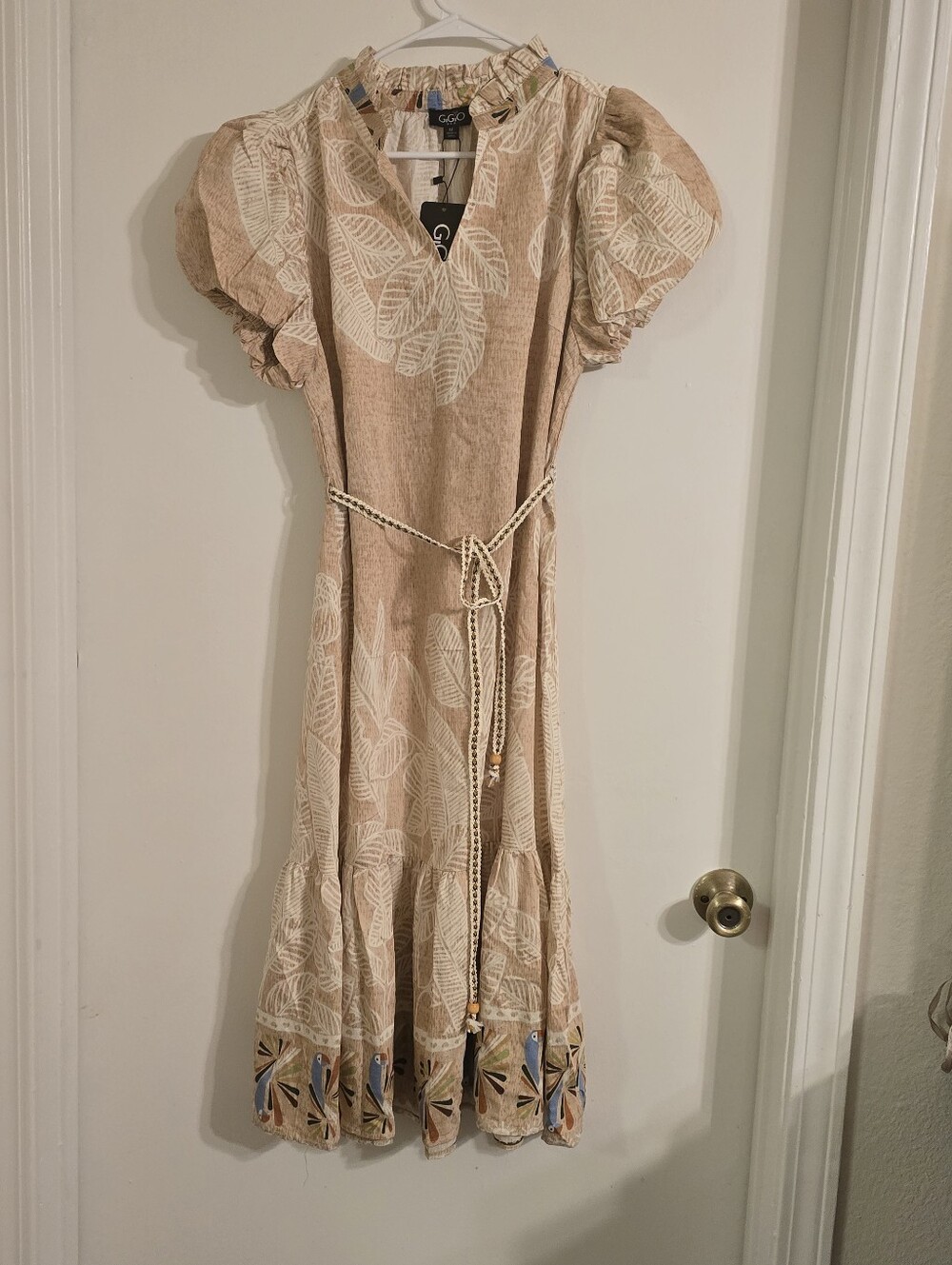 GIGIO Bohemian Cream Midi Dress with Flowered Hem Sz M - Picture 4 of 17